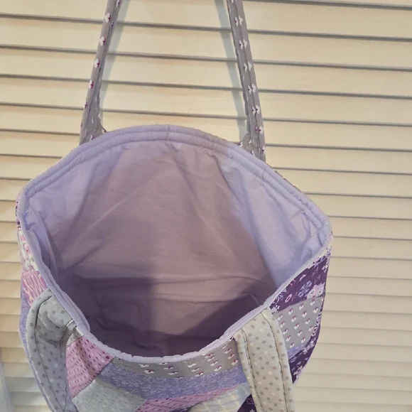 Chic Handmade Patchwork Tote in Purple and Gray - Picture 3 of 3